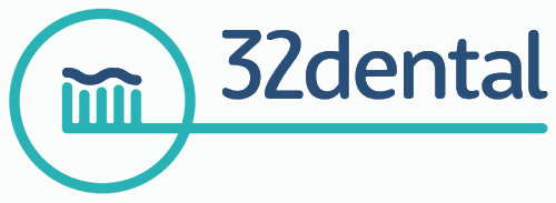 32dental logo with a stylized toothbrush inside a circle; "32dental" in blue font to the right and Kingwood TX included.